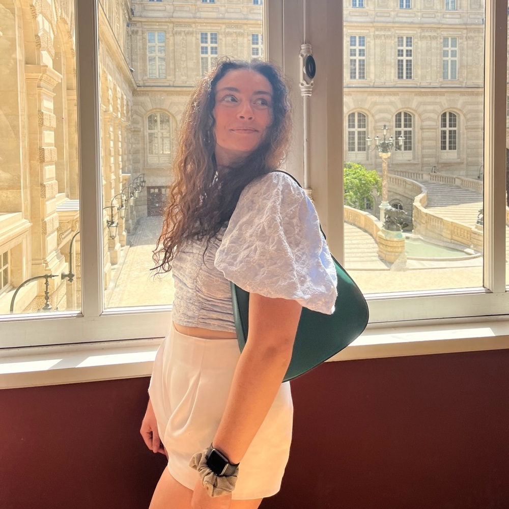 Miou Muse Light Blue w/White Flowers Cropped Blouse/Shirt